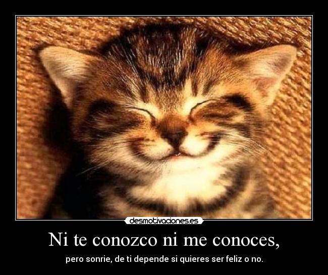 Ni te conozco ni me conoces, - pero sonrie, de ti depende si quieres ser feliz o no.