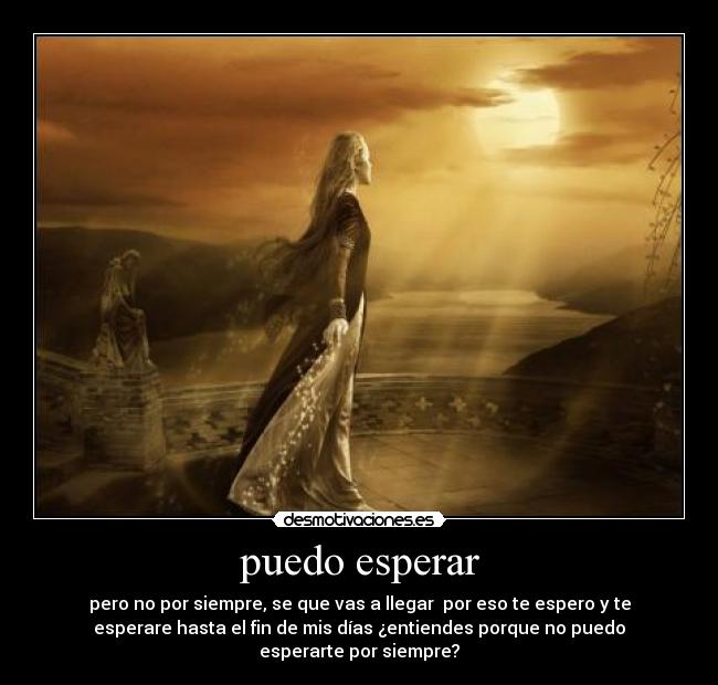 puedo esperar - pero no por siempre, se que vas a llegar  por eso te espero y te
esperare hasta el fin de mis días ¿entiendes porque no puedo
esperarte por siempre?