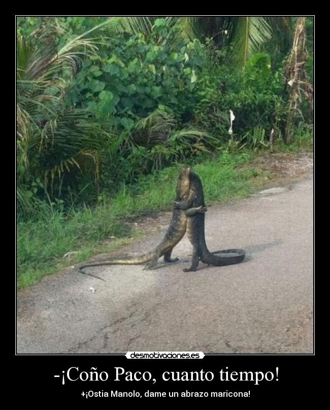 -¡Coño Paco, cuanto tiempo! - +¡Ostia Manolo, dame un abrazo maricona!