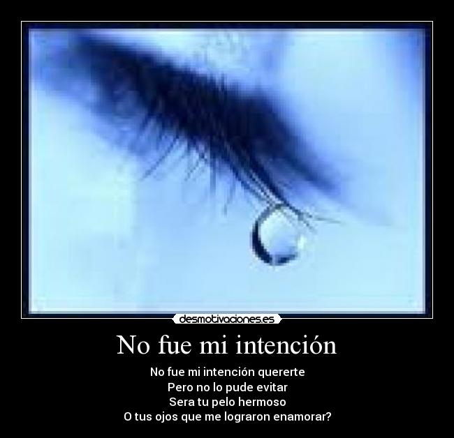 No fue mi intención - No fue mi intención quererte
Pero no lo pude evitar
Sera tu pelo hermoso
O tus ojos que me lograron enamorar?