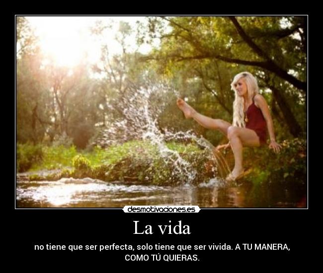 La vida - no tiene que ser perfecta, solo tiene que ser vivida. A TU MANERA,
COMO TÚ QUIERAS.