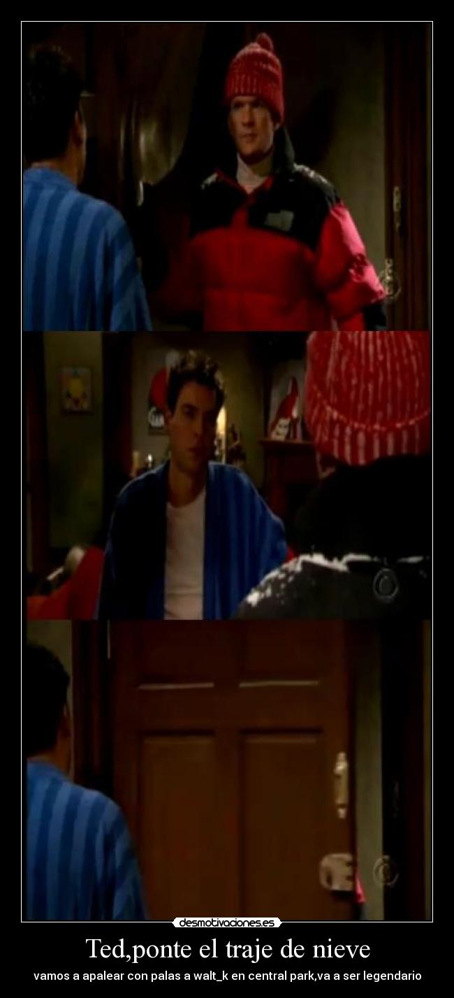 Ted,ponte el traje de nieve - vamos a apalear con palas a walt_k en central park,va a ser legendario