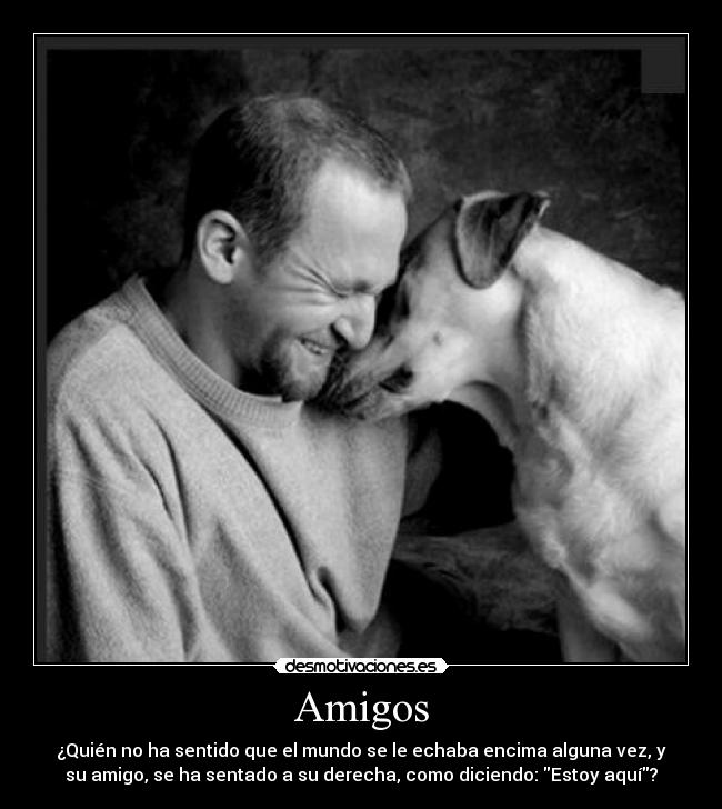 Amigos - ¿Quién no ha sentido que el mundo se le echaba encima alguna vez, y
su amigo, se ha sentado a su derecha, como diciendo: Estoy aquí?