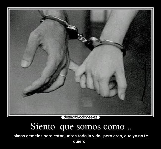 Siento que somos como .. - almas gemelas para estar juntos toda la vida.. pero creo, que ya no te quiero..