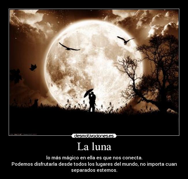 La luna - lo más mágico en ella es que nos conecta.
Podemos disfrutarla desde todos los lugares del mundo, no importa cuan
separados estemos.