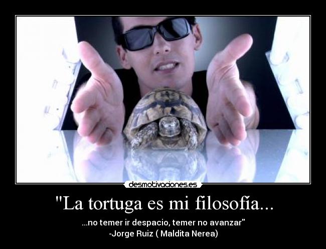 La tortuga es mi filosofía... - ...no temer ir despacio, temer no avanzar
-Jorge Ruiz ( Maldita Nerea)