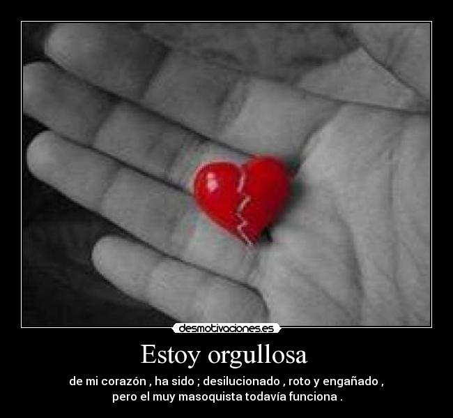 Estoy orgullosa - de mi corazón , ha sido ; desilucionado , roto y engañado ,
pero el muy masoquista todavía funciona .