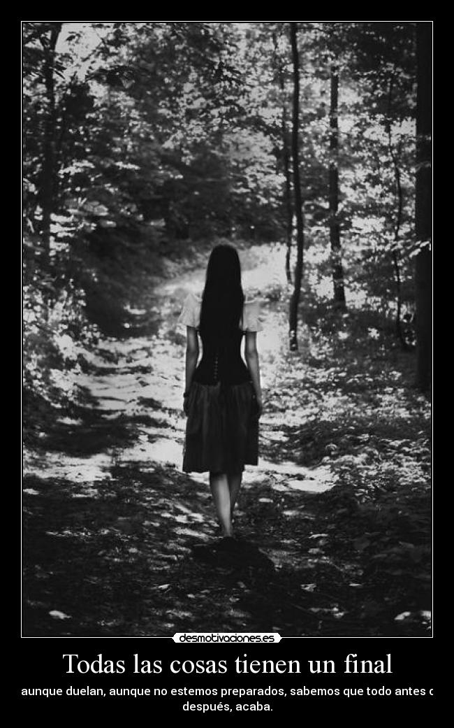 Todas las cosas tienen un final - aunque duelan, aunque no estemos preparados, sabemos que todo antes o
después, acaba.