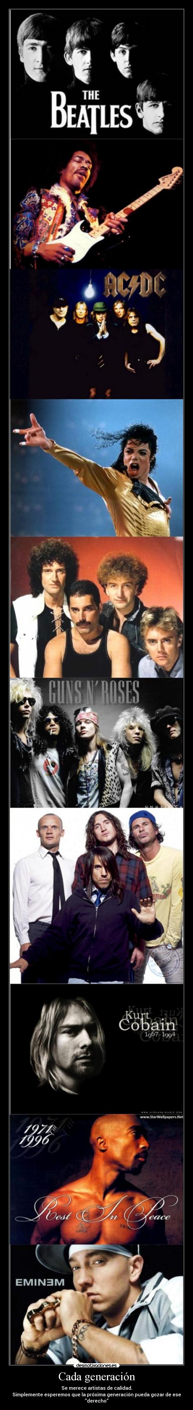 carteles beatles acdc jimmy hendrix gnr rhcp michael jackson nirvana 2pac eminem desmotivaciones