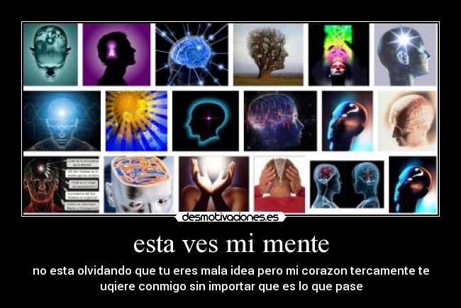 esta ves mi mente - no esta olvidando que tu eres mala idea pero mi corazon tercamente te
uqiere conmigo sin importar que es lo que pase