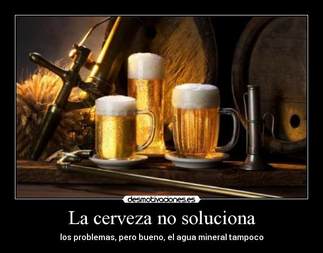 La cerveza no soluciona - los problemas, pero bueno, el agua mineral tampoco