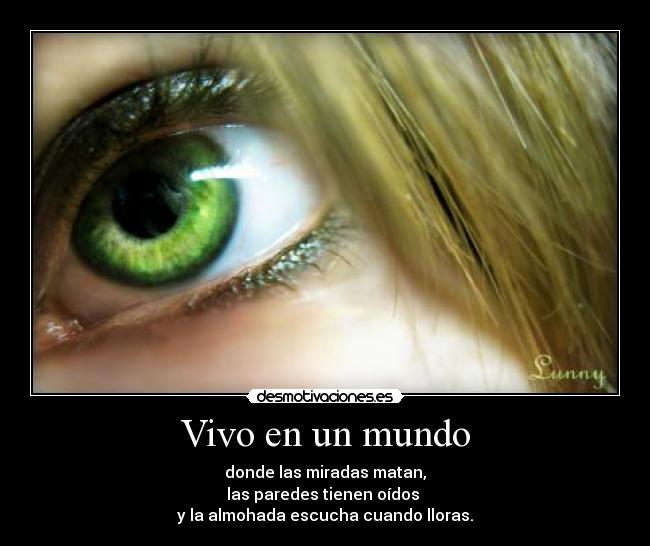 Vivo en un mundo - donde las miradas matan,
las paredes tienen oídos
y la almohada escucha cuando lloras.