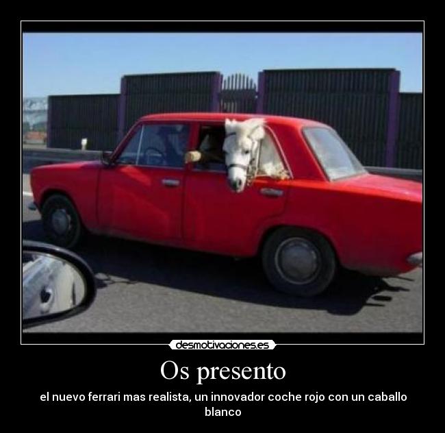 Os presento - el nuevo ferrari mas realista, un innovador coche rojo con un caballo blanco