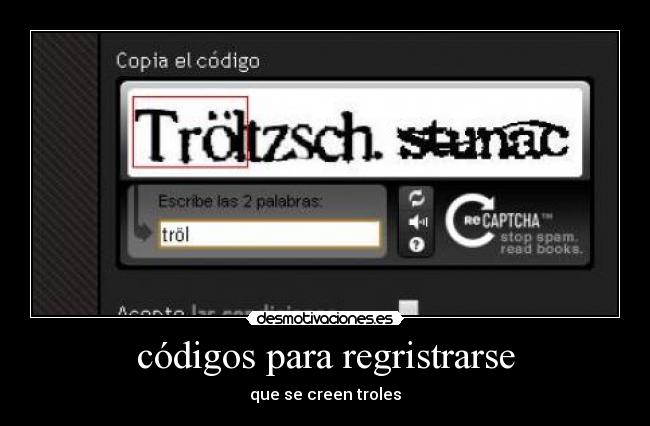 códigos para regristrarse - que se creen troles