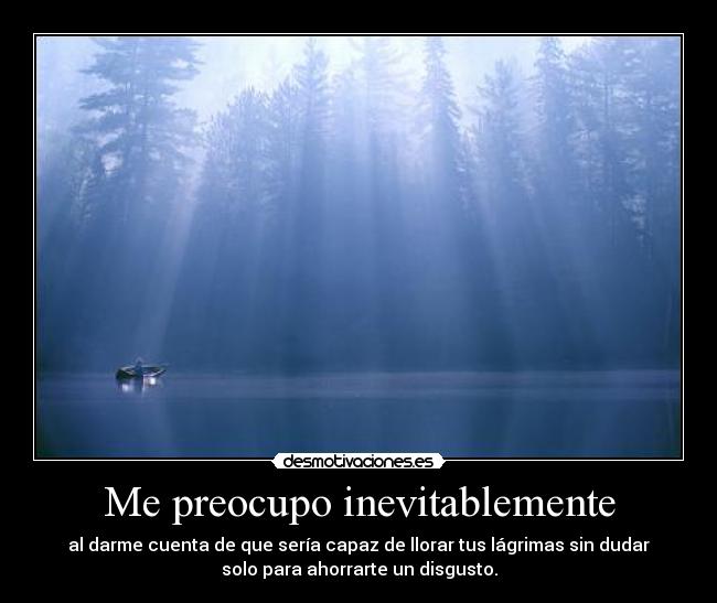 Me preocupo inevitablemente - al darme cuenta de que sería capaz de llorar tus lágrimas sin dudar
solo para ahorrarte un disgusto.