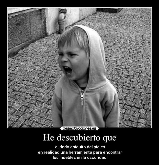 He descubierto que -  el dedo chiquito del pie es
 en realidad una herramienta para encontrar
 los muebles en la oscuridad.