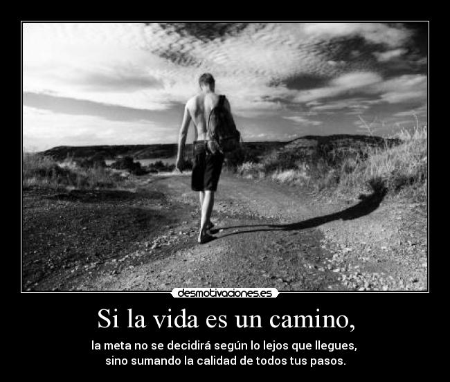 Si la vida es un camino, - la meta no se decidirá según lo lejos que llegues, 
sino sumando la calidad de todos tus pasos.