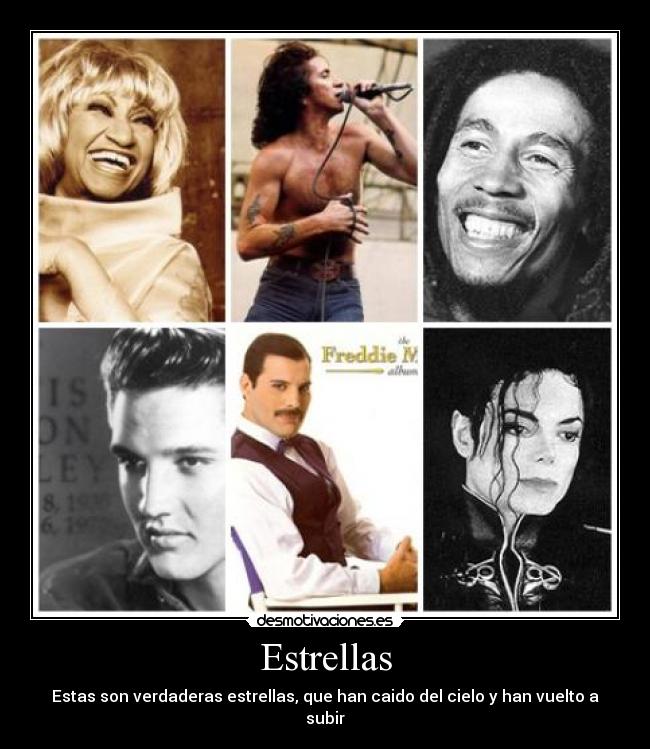 carteles celia cruz bon scott bob marley elvis presley freddie mercury michael jackson desmotivaciones