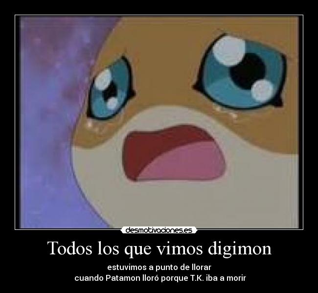 Todos los que vimos digimon - estuvimos a punto de llorar
cuando Patamon lloró porque T.K. iba a morir