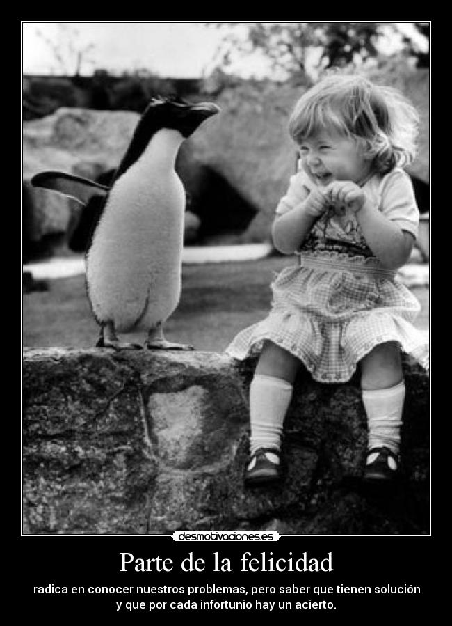 Parte de la felicidad - radica en conocer nuestros problemas, pero saber que tienen solución
y que por cada infortunio hay un acierto.
