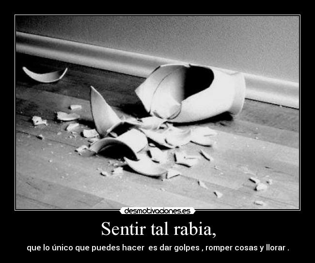 Sentir tal rabia, - que lo único que puedes hacer  es dar golpes , romper cosas y llorar .