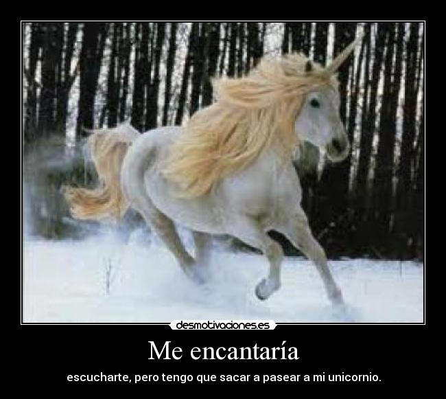 Me encantaría - escucharte, pero tengo que sacar a pasear a mi unicornio.