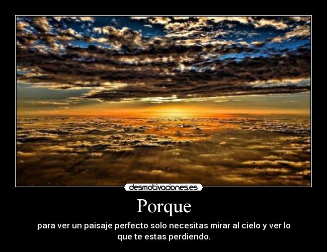 Porque - para ver un paisaje perfecto solo necesitas mirar al cielo y ver lo
que te estas perdiendo.
