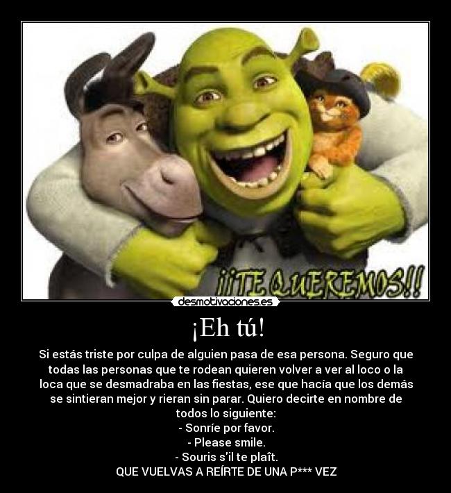 carteles sonrisa shrek asno gatoscon botas amistad desmotivaciones