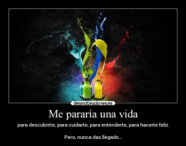 Me pararía una vida - para descubrirte, para cuidarte, para entenderte, para hacerte feliz.

Pero, nunca das llegado...