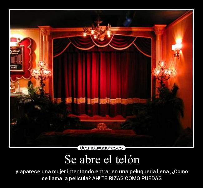 Se abre el telón - y aparece una mujer intentando entrar en una peluqueria llena ,¿Como
se llama la pelicula? AH! TE RIZAS COMO PUEDAS