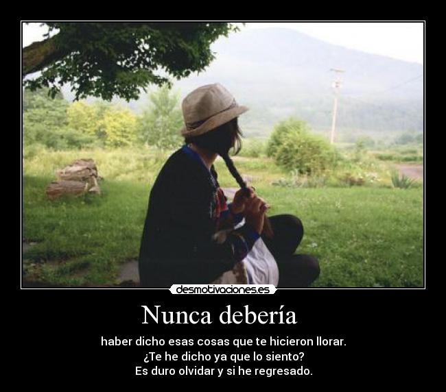 Nunca debería  - haber dicho esas cosas que te hicieron llorar.
¿Te he dicho ya que lo siento?
Es duro olvidar y si he regresado.