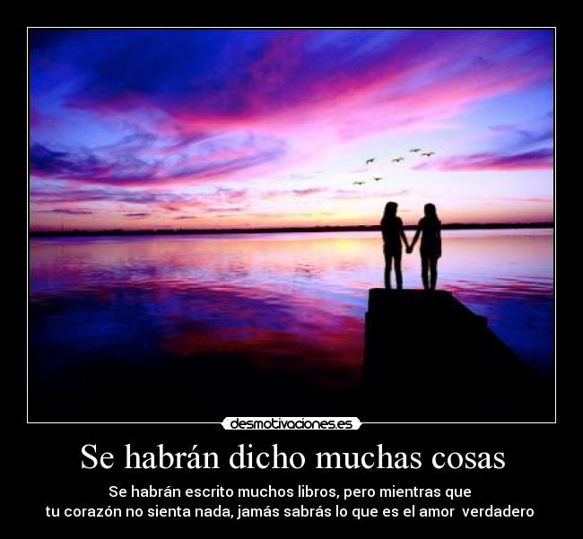 Se habrán dicho muchas cosas - Se habrán escrito muchos libros, pero mientras que
tu corazón no sienta nada, jamás sabrás lo que es el amor verdadero