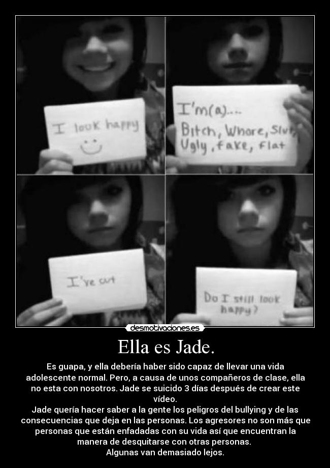 carteles jade suicidio bullying pervenir desmotivaciones