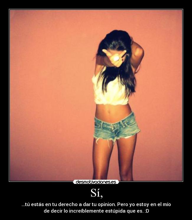 Sí, - ...tú estás en tu derecho a dar tu opinion. Pero yo estoy en el mío
de decir lo increíblemente estúpida que es. :D