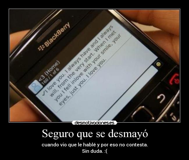 Seguro que se desmayó - cuando vio que le hablé y por eso no contesta.
Sin duda. :(