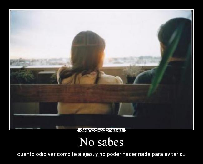 No sabes - cuanto odio ver como te alejas, y no poder hacer nada para evitarlo...