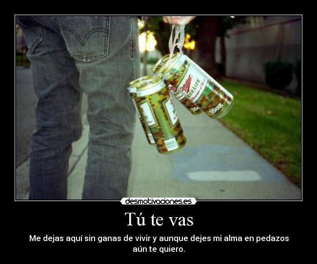 Tú te vas - Me dejas aquí sin ganas de vivir y aunque dejes mi alma en pedazos
aún te quiero.