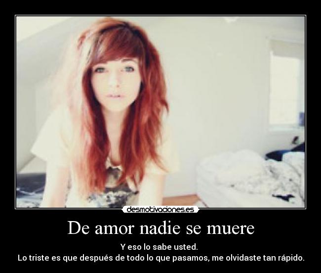 De amor nadie se muere - Y eso lo sabe usted. 
Lo triste es que después de todo lo que pasamos, me olvidaste tan rápido.