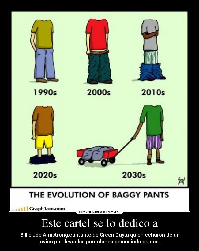 Este cartel se lo dedico a - Billie Joe Armstrong,cantante de Green Day,a quien echaron de un
avión por llevar los pantalones demasiado caídos.