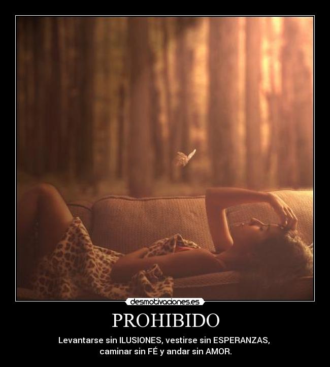 PROHIBIDO - Levantarse sin ILUSIONES, vestirse sin ESPERANZAS,
caminar sin FÉ y andar sin AMOR.