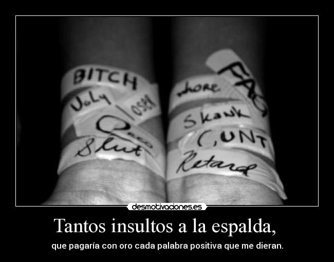 Tantos insultos a la espalda,  - que pagaría con oro cada palabra positiva que me dieran.