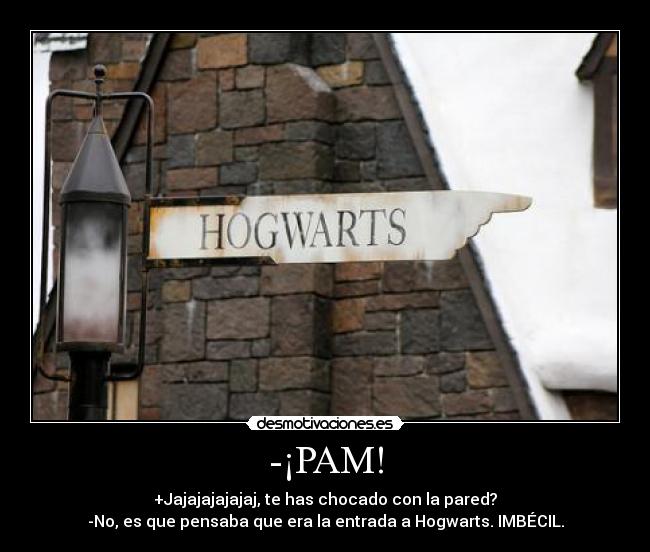 -¡PAM! - +Jajajajajajaj, te has chocado con la pared?
-No, es que pensaba que era la entrada a Hogwarts. IMBÉCIL.