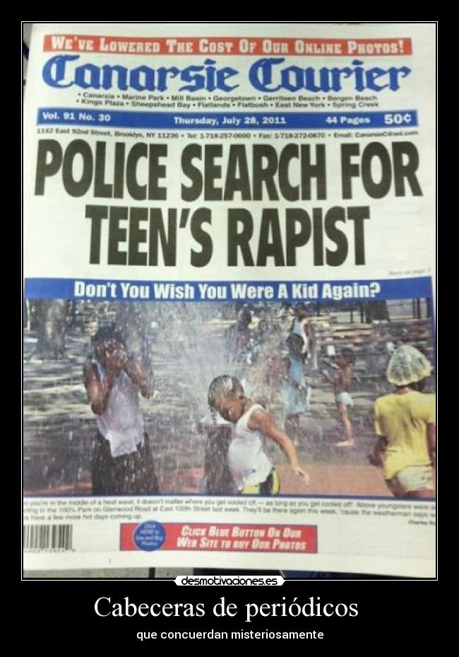Cabeceras de periódicos  - que concuerdan misteriosamente