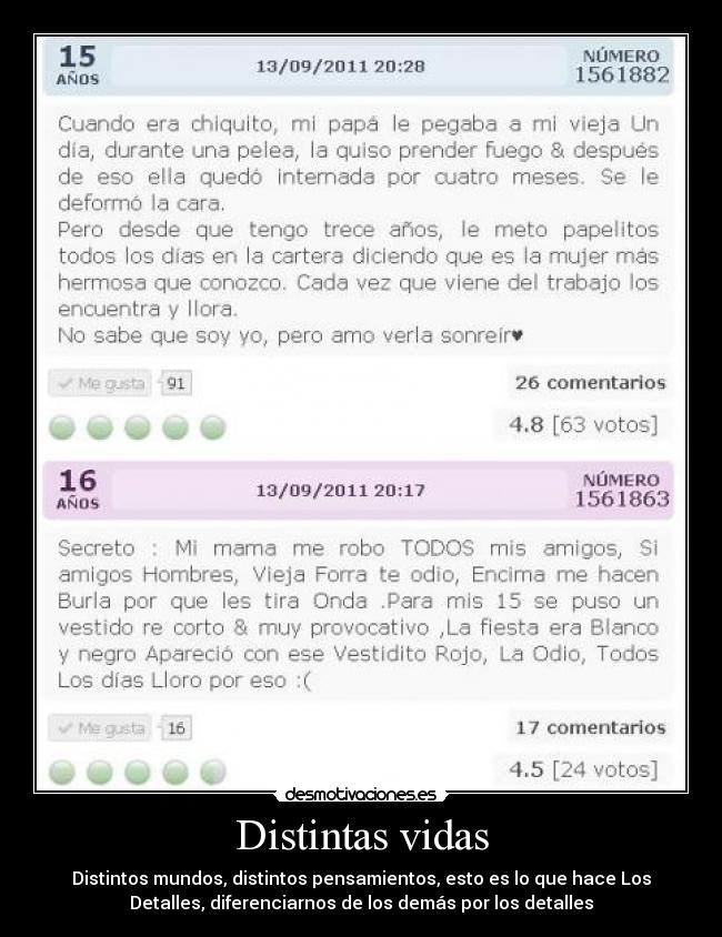 Distintas vidas - Distintos mundos, distintos pensamientos, esto es lo que hace Los
Detalles, diferenciarnos de los demás por los detalles