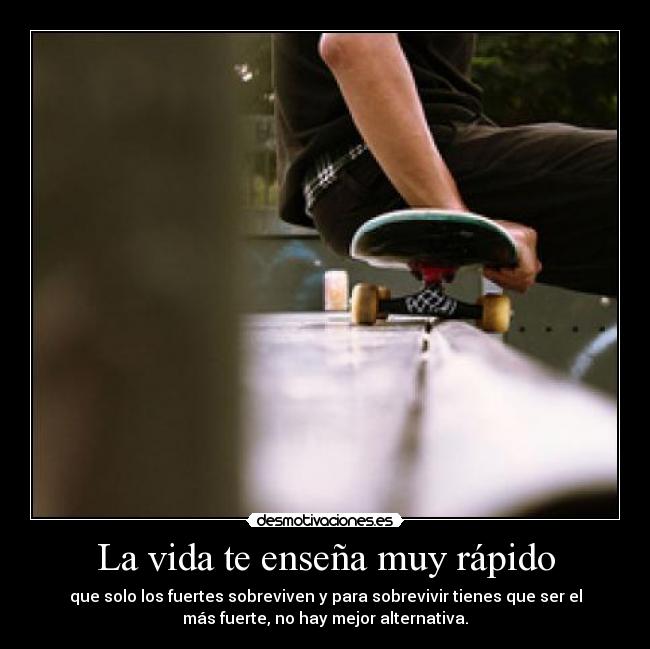 La vida te enseña muy rápido - que solo los fuertes sobreviven y para sobrevivir tienes que ser el
más fuerte, no hay mejor alternativa.