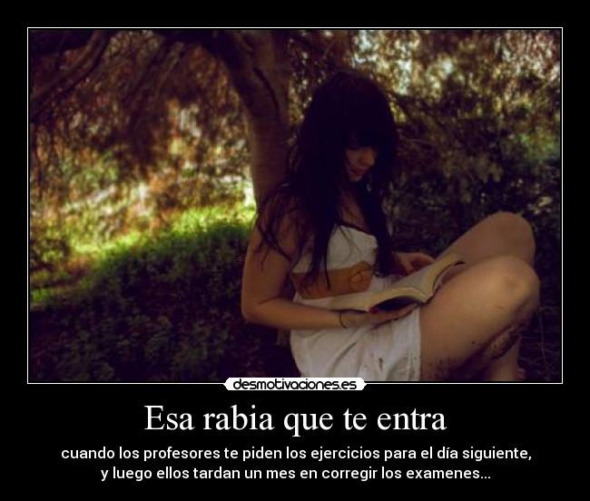 Esa rabia que te entra - cuando los profesores te piden los ejercicios para el día siguiente,
y luego ellos tardan un mes en corregir los examenes...