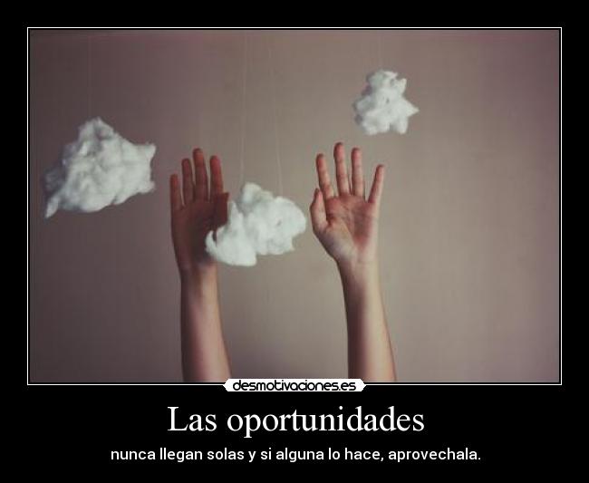 Las oportunidades - nunca llegan solas y si alguna lo hace, aprovechala.