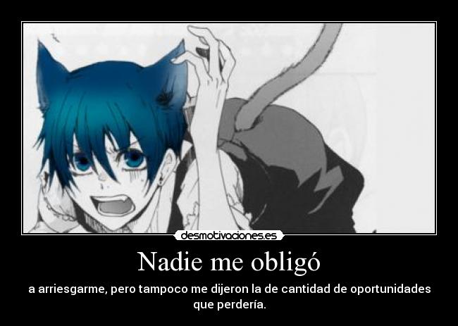 Nadie me obligó - a arriesgarme, pero tampoco me dijeron la de cantidad de oportunidades que perdería.