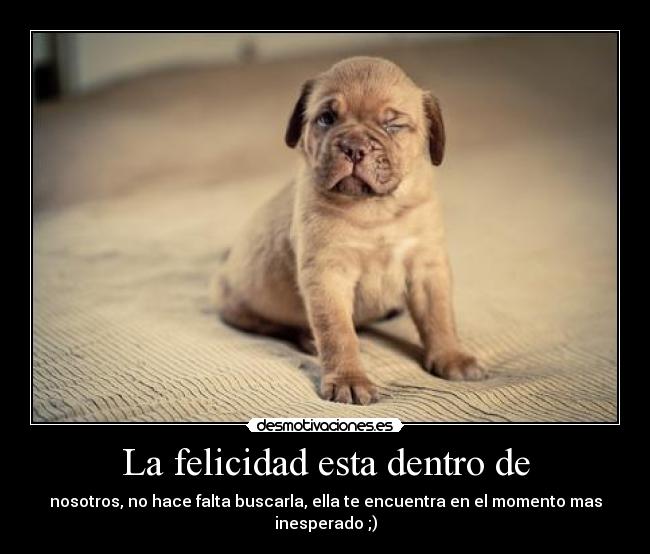 La felicidad esta dentro de - nosotros, no hace falta buscarla, ella te encuentra en el momento mas inesperado ;)