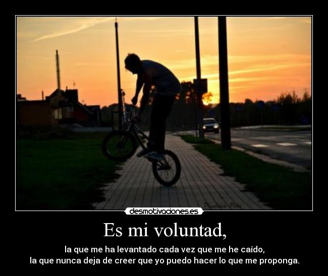 Es mi voluntad, - la que me ha levantado cada vez que me he caído,
la que nunca deja de creer que yo puedo hacer lo que me proponga.